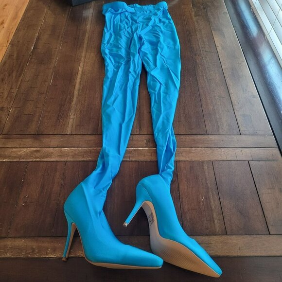 Azalea Wang Taytay Turquise Legging Stilleto Heels size 10 - Picture 4 of 6